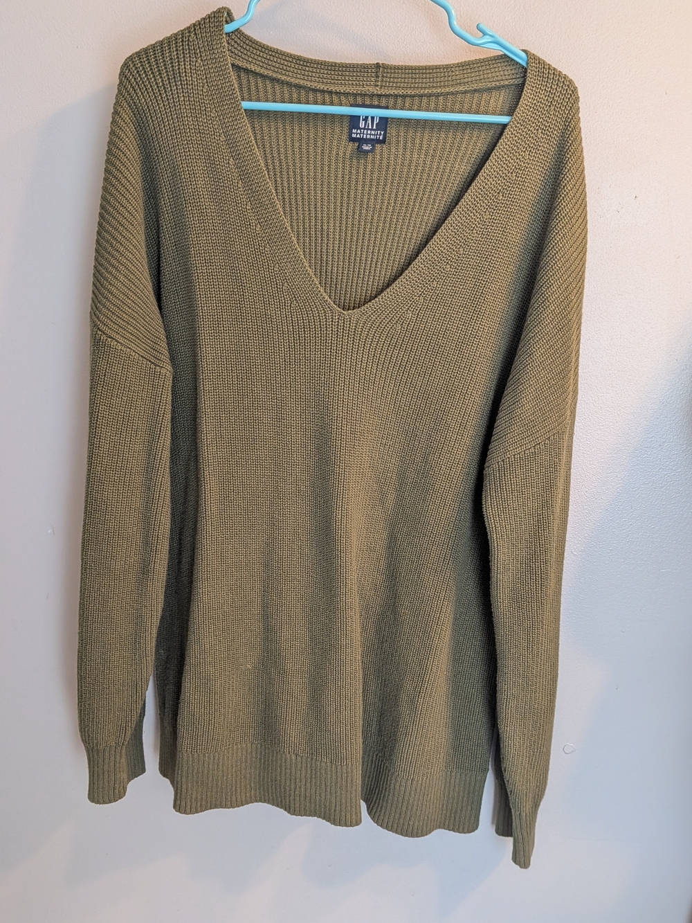 GAP Maternity Olive Green V-Neck Ribbed Sweater